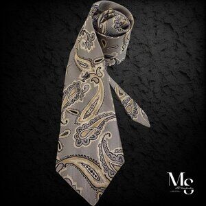 ORVIETO Beige Paisley Silk Tie W: 3.4" EX COND